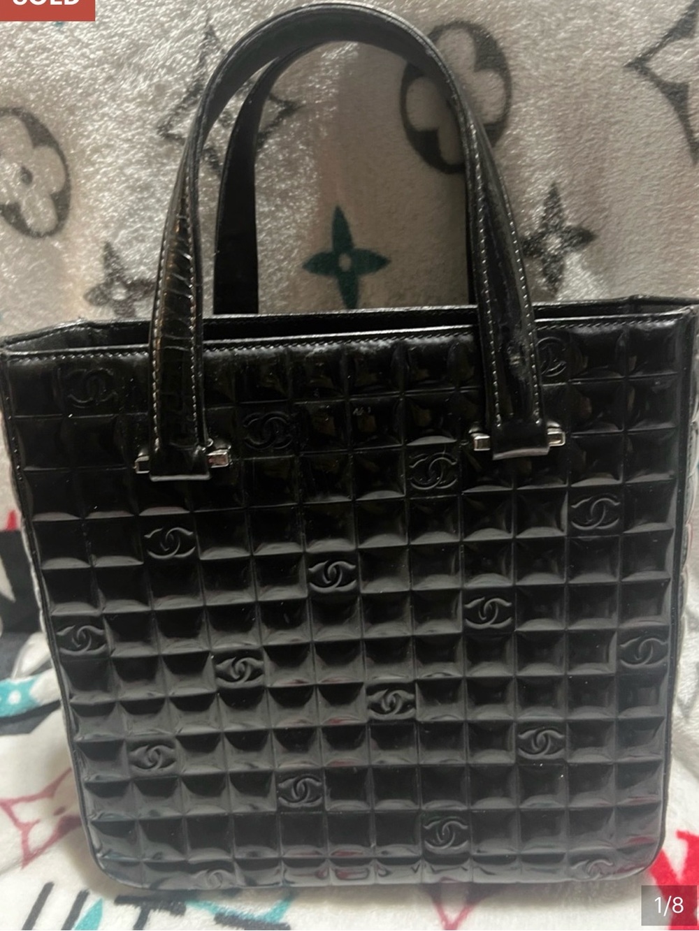 CHANEL Black Quilted Patent Leather Top-Handle Tote